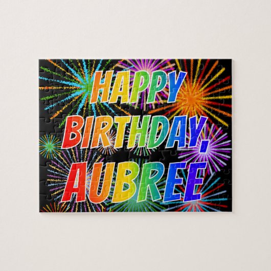 Voornaam "AUBREE", geun "HAPPY BIRTHDAY" Legpuzzel (Horizontaal)