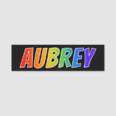 Voornaam "AUBREY": Fun Rainbow-kleuren Naamplaatje (Voorkant)
