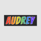 Voornaam "AUDREY": Fun Rainbow-kleuren Naamplaatje (Voorkant)