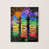 Voornaam "AUDREY", geun "HAPPY BIRTHDAY" Legpuzzel (Verticaal)