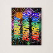 Voornaam "AURORA", vun "HAPPY BIRTHDAY" Legpuzzel (Verticaal)