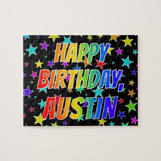 Voornaam "AUSTIN", geun "HAPPY BIRTHDAY" Legpuzzel (Horizontaal)