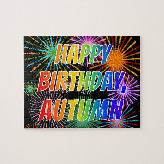 Voornaam "AUTUMN", geun "HAPPY BIRTHDAY" Legpuzzel (Horizontaal)