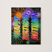 Voornaam "AUTUMN", geun "HAPPY BIRTHDAY" Legpuzzel (Verticaal)