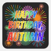 Voornaam "AUTUMN", geun "HAPPY BIRTHDAY" Vierkante Sticker (Voorkant)