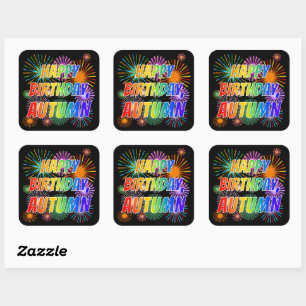 Voornaam "AUTUMN", geun "HAPPY BIRTHDAY" Vierkante Sticker