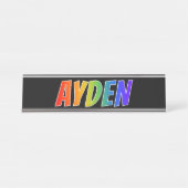 Voornaam "AYDEN": Fun Rainbow-kleuren Bureau Naambordje (Voorkant)