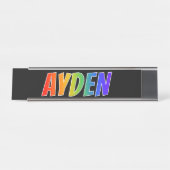 Voornaam "AYDEN": Fun Rainbow-kleuren Bureau Naambordje (Voorkant)