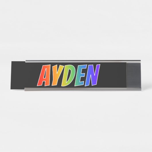Voornaam "AYDEN": Fun Rainbow-kleuren Bureau Naambordje (Voorkant)