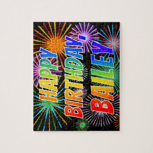 Voornaam "BAILEY", geun "HAPPY BIRTHDAY" Legpuzzel (Verticaal)