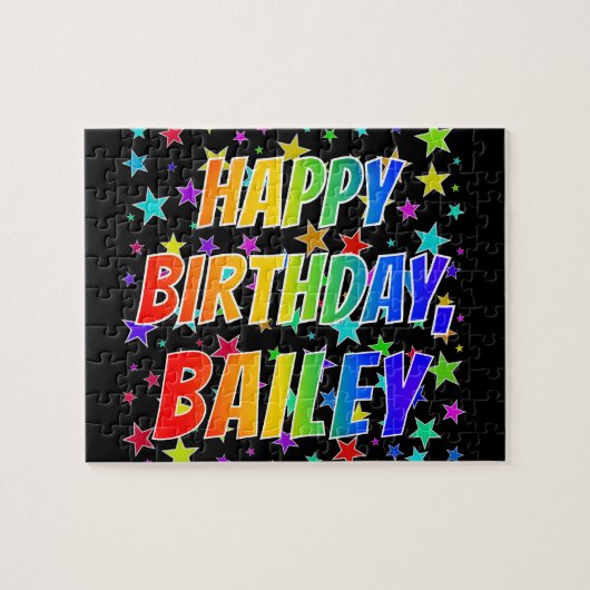 Voornaam "BAILEY", geun "HAPPY BIRTHDAY" Legpuzzel (Horizontaal)