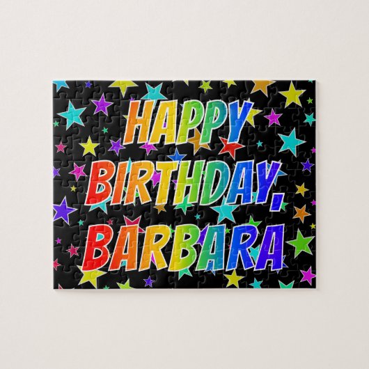 Voornaam "BARBARA", geun "HAPPY BIRTHDAY" Legpuzzel (Horizontaal)