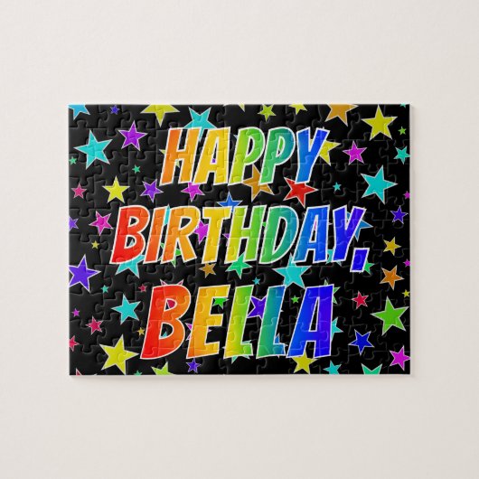 Voornaam "BELLA", geun "HAPPY BIRTHDAY" Legpuzzel (Horizontaal)