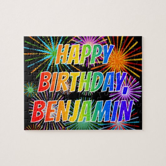 Voornaam "BENJAMIN", geun "HAPPY BIRTHDAY" Legpuzzel (Horizontaal)