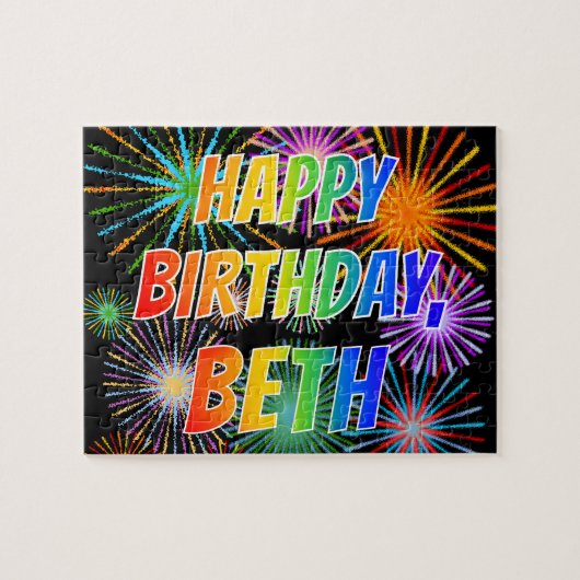 Voornaam "BETH", Fun "HAPPY BIRTHDAY" Legpuzzel (Horizontaal)