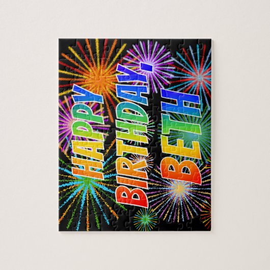 Voornaam "BETH", Fun "HAPPY BIRTHDAY" Legpuzzel (Verticaal)