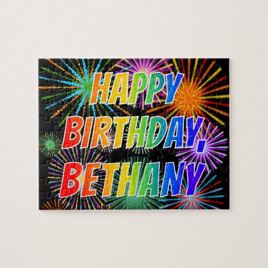 Voornaam "BETHANY", vun "HAPPY BIRTHDAY" Legpuzzel (Horizontaal)