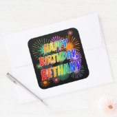 Voornaam "BETHANY", vun "HAPPY BIRTHDAY" Vierkante Sticker (Envelop)