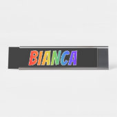 Voornaam "BIANCA": Fun Rainbow-kleuren Bureau Naambordje (Voorkant)