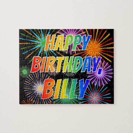 Voornaam "BILLY", geun "HAPPY BIRTHDAY" Legpuzzel (Horizontaal)