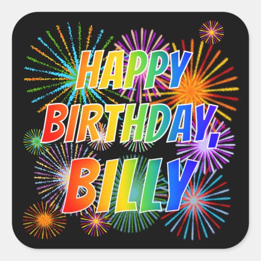 Voornaam "BILLY", geun "HAPPY BIRTHDAY" Vierkante Sticker (Voorkant)