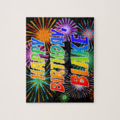 Voornaam "BLAKE", lettertype "HAPPY BIRTHDAY" Legpuzzel (Verticaal)