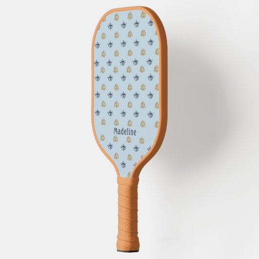 Voornaam blauw goudsvormig oogmerk pickleball paddle (Links)