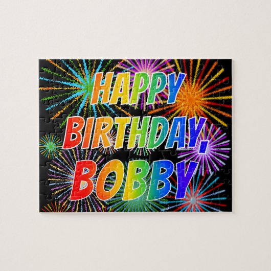Voornaam "BOBBY", afgekort "HAPPY BIRTHDAY" Legpuzzel (Horizontaal)