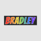 Voornaam "BRADLEY": Fun Rainbow-kleuren Naamplaatje (Voorkant)