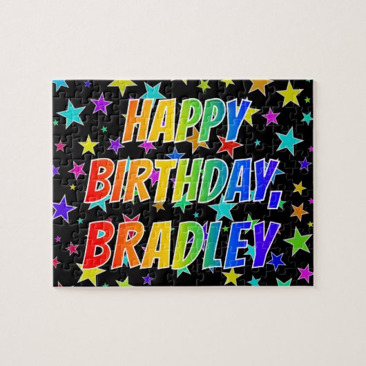 Voornaam "BRADLEY", geun "HAPPY BIRTHDAY" Legpuzzel (Horizontaal)