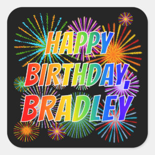 Voornaam "BRADLEY", geun "HAPPY BIRTHDAY" Vierkante Sticker