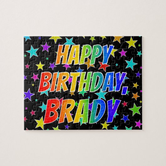 Voornaam "BRADY", geun "HAPPY BIRTHDAY" Legpuzzel (Horizontaal)