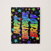 Voornaam "BRADY", geun "HAPPY BIRTHDAY" Legpuzzel (Verticaal)