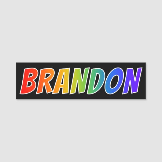 Voornaam "BRANDON": Fun Rainbow-kleuren Naamplaatje (Voorkant)