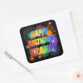 Voornaam "BRANDY", geun "HAPPY BIRTHDAY" Vierkante Sticker (Envelop)