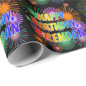Voornaam "BRENDAN", geun "HAPPY BIRTHDAY" Cadeaupapier (Rol Hoek)