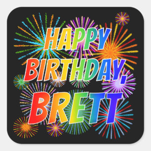 Voornaam "BRETT", vun "HAPPY BIRTHDAY" Vierkante Sticker