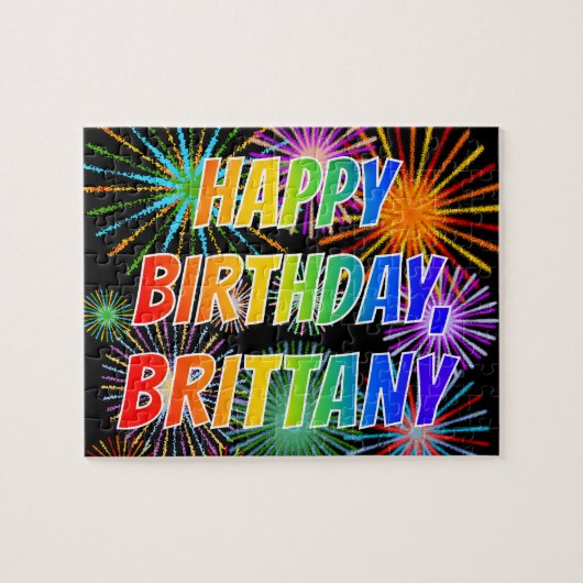 Voornaam "BRITTANY", geun "HAPPY BIRTHDAY" Legpuzzel (Horizontaal)