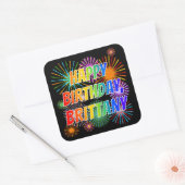 Voornaam "BRITTANY", geun "HAPPY BIRTHDAY" Vierkante Sticker (Envelop)