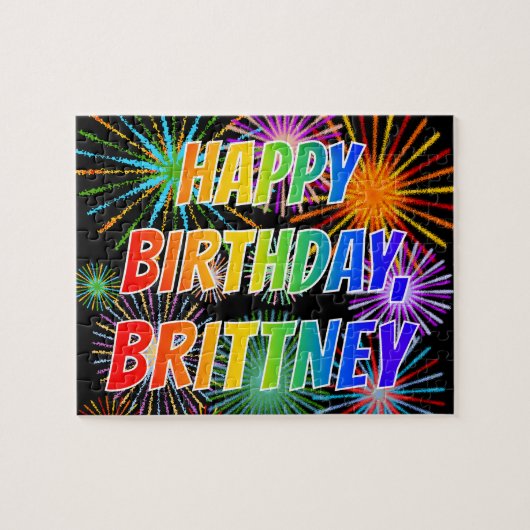 Voornaam "BRITTNEY", geun "HAPPY BIRTHDAY" Legpuzzel (Horizontaal)