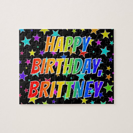 Voornaam "BRITTNEY", geun "HAPPY BIRTHDAY" Legpuzzel (Horizontaal)