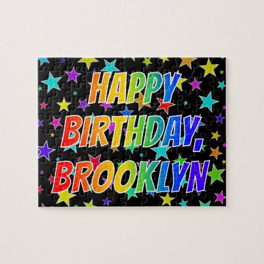 Voornaam "BROOKLYN", geun "HAPPY BIRTHDAY" Legpuzzel (Horizontaal)