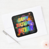 Voornaam "BRYAN", geun "HAPPY BIRTHDAY" Vierkante Sticker (Envelop)