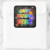 Voornaam "BRYCE", geun "HAPPY BIRTHDAY" Vierkante Sticker (Tas)