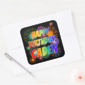 Voornaam "CADEN", geun "HAPPY BIRTHDAY" Vierkante Sticker (Envelop)