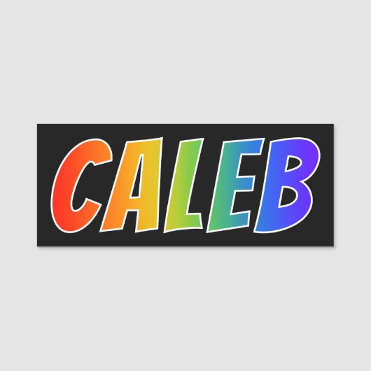 Voornaam "CALEB": Fun Rainbow-kleuren Naamplaatje (Voorkant)