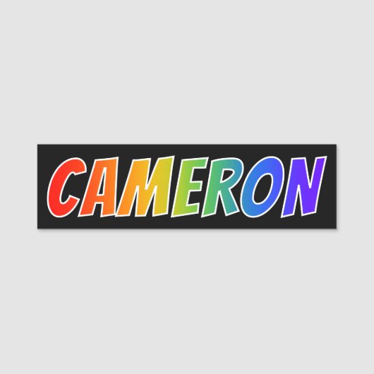 Voornaam "CAMERON": Fun Rainbow-kleuren Naamplaatje (Voorkant)