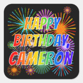 Voornaam "CAMERON", geun "HAPPY BIRTHDAY" Vierkante Sticker (Voorkant)