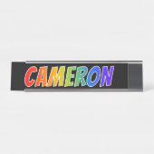 Voornaam "CAMERON": vun regenboogkleuren Bureau Naambordje (Voorkant)