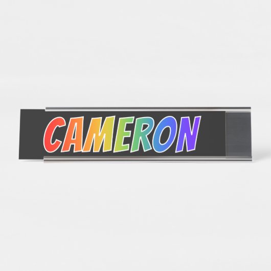 Voornaam "CAMERON": vun regenboogkleuren Bureau Naambordje (Voorkant)